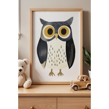 Artiera Sevimli Baykuş Çocuk Odası Ahşap Çerçeveli Duvar Tablosu