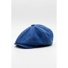 Erkek Denim Ingiliz Newsboy Kasket - Indigo Mavi Kot Şapka | Standart Fit/esnek