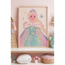 Artiera Elsa Taçlı Yıldızlı Masal Elbisesi Çocuk Odası Ahşap Çerçeveli Duvar Tablosu