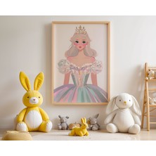 Artiera Taçlı Pastel Prenses Çocuk Odası Ahşap Çerçeveli Duvar Tablosu