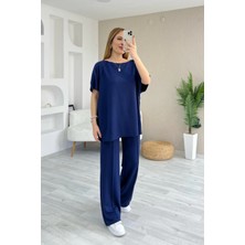 Buketli Kadın Pis Dikiş Detaylı Kısa Kollu Eşofman Alt - Üst Takım