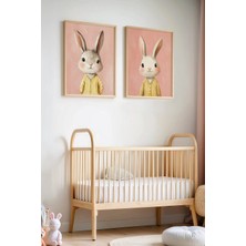 Artiera 2'li Sevimli Tavşanlar Çocuk Odası Ahşap Çerçeveli Duvar Tablosu