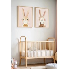 Artiera 2'li Sevimli Tavşanlar Çocuk Odası Ahşap Çerçeveli Duvar Tablosu