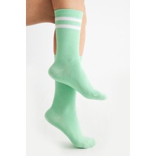 Bamboo Star Bambu Kadın Yeşil Kaydırmaz Taban Silikon Baskı Yoga Fitness Pilates Bale Dans Tenis Çorabı
