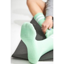 Bamboo Star Bambu Kadın Yeşil Kaydırmaz Taban Silikon Baskı Yoga Fitness Pilates Bale Dans Tenis Çorabı