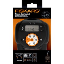 Fiskars 2 Çıkışlı Zamanlayıcı/zamanlayıcı, Tüm Standart Musluk Boyutları İçin, Kolay Okunabilir LCD Ekran, Evrensel Boyut, 580 G, Siyah/turuncu, 1054792