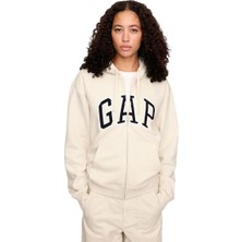 Gap Kadın Krem Gap Logo Relaxed Fleece Fermuarlı Sweatshirt