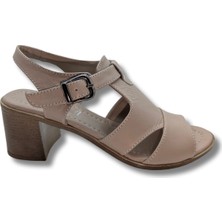 Çiğdem Kundura Rubis -  Deri Kadın Topuklu Sandalet - Rubis - Bej - 37