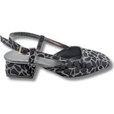 Çiğdem Kundura Bellezza - Leopar Desenli  Deri Kadın Topuklu Sandalet - Bellezza - Siyah - 37