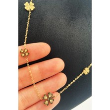 Takı Gezegeni Takıgezegeni 4 Yapraklı Yonca Çelik Gold Kolye