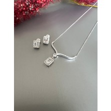 Zeta Jewel Beyaz Baget Taşlı Kolye Set,gümüş Takım