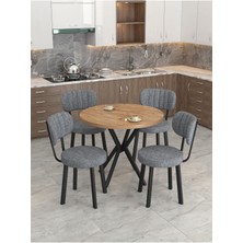 Azra Serisi Atlantik 90  cm  Sabit Yuvarlak Masa, Mutfak Masa Takımı 4 Sandayeli - Koyu Gri