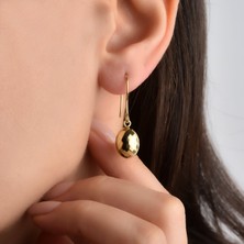 Nox Jewelry 14 Ayar Altın Kaplama Oval Top Disco Sallantılı Gümüş Küpe - Işıltılı Kancalı Kadın Küpe