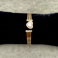 Takı Gezegeni Takıgezegeni Sedefli Kalpli Gold Çelik Kelepçe Bileklik