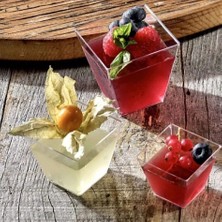 Kübik Prizma Kase Mika Plastik Şeffaf Sunum Kabı 10 Adet 200 cc