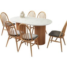Iskandinav Yemek Masası-Ahşap Ayak - Beyaz Mermer Desen Highgloss(Mdf) 160X80(SADECE Masa)