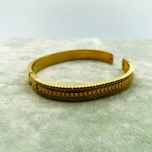 Takı Gezegeni Takıgezegeni Arpa Motifli Gold Paslanmaz Çelik Kelepçe Bileklik