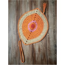 Bright3 Nazar Boncuklu ,el Yapımı, El Örgüsü, Clutch ,portföy Çanta, Fermuarlı, Turuncu Püsküllü