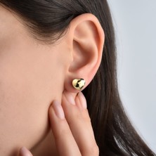 Nox Jewelry 14 Ayar Altın Kaplama Minimal  Desenli Kalp Gümüş Küpe - E00286