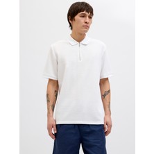 Jack & Jones Jack Jones Jjeaustın Zıp Polo Ss Noos Erkek Beyaz Tshirt 12279177-01