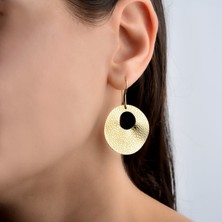 Nox Jewelry 14 Ayar Altın Kaplama Dokulu Gösterişli Yuvarlak  Sallantılı  Gümüş Küpe - E00291