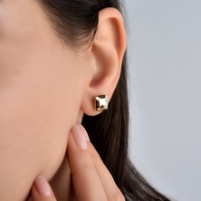 Nox Jewelry 14 Ayar Altın Kaplama Modern Kare Kabartma Desenli Gümüş Küpe - E00287
