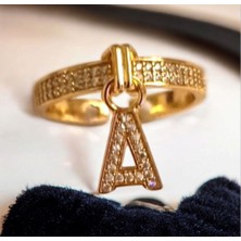 Kadın Rodyum Kaplama Zirkon Taşlı Sallantılı Harf Yüzük