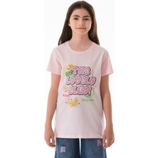 %100 Pamuk Yazı Baskılı Bisiklet Yaka Kız Çocuk Tişört