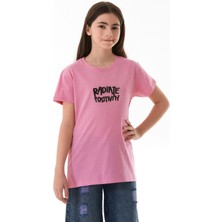 %100 Pamuk Önü ve Arkası Yazı Baskılı Kız Çocuk Tişört