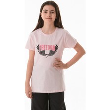 %100 Pamuk Freedom Yazı Baskılı Kız Çocuk Tişört