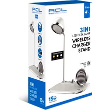 Acl Aw6 3'ü 1 Arada Kablosuz Şarj Standı | Masa Lambası & Bluetooth Hoparlör | 15W Hızlı Şarj