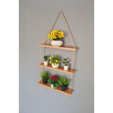 Green Life Design Jüt Halatlı Çok Amaçlı Üç Katlı Duvar Rafı Çiçeklik Dekoratif Raf