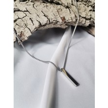 Luna Jewelry Erkek Gümüş Renk Steel Bar 316 L Çelik Kolye