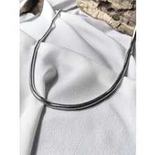 Luna Jewelry Erkek Gümüş Renk 316L Çelik Yılan Zincir Kolye
