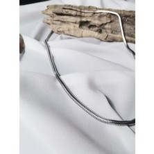 Luna Jewelry Erkek Gümüş Renk 316L Çelik Yılan Zincir Kolye