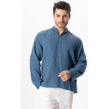 Uzun Kol Hakim Yaka Müslin Yazlık Sweatshirt Indigo Indg