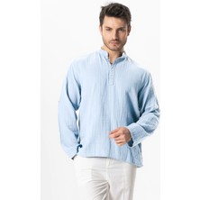 Uzun Kol Hakim Yaka Müslin Yazlık Sweatshirt Buz Mavi Bmv