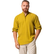 Uzun Kol Hakim Yaka Müslin Yazlık Sweatshirt Yağ Yeşili Ygysl