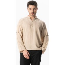 Uzun Kol Hakim Yaka Müslin Yazlık Sweatshirt Bej Bej