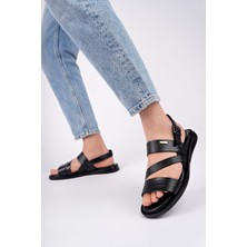 Akgün Terlik Erkek  Deri Siyah Sandalet