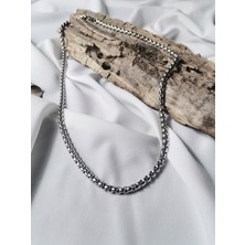 Luna Jewelry Erkek Gümüş Renk 316L Çelik Roma Zincir Kolye