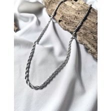 Luna Jewelry Erkek Gümüş Renk Rope 316L Çelik Burgu Zincir Kolye