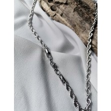 Luna Jewelry Erkek Gümüş Renk Rope 316L Çelik Burgu Zincir Kolye