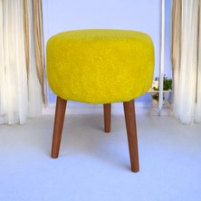 Yuvarlak Puf Bench Ahşap Ayaklı Dekoratif Peluş