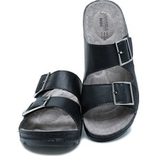 Kifidis SIB160117-V2 Kifidis-Natura Kadın Çift Bantlı Anatomik Deri Terlik 36-41 Siyah/black