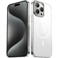 iPhone 15 Pro Max Uyumlu Kılıf Wireless Şarj Özellikli Şeffaf G-Glass Kapak