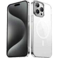iPhone 15 Pro Max Uyumlu Kılıf Wireless Şarj Özellikli Şeffaf G-Glass Kapak