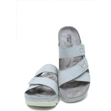SIB220511 Kifidis-Natura Kadın Taşlı Anatomik Deri Terlik 36-41 Gri/grey