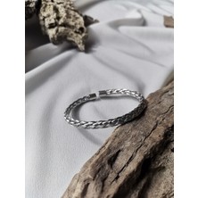 Luna Jewelry Erkek Kazaziye Gümüş Renk 316 L Çelik Kelepçe Bileklik