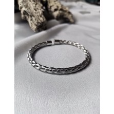 Luna Jewelry Erkek Kazaziye Gümüş Renk 316 L Çelik Kelepçe Bileklik